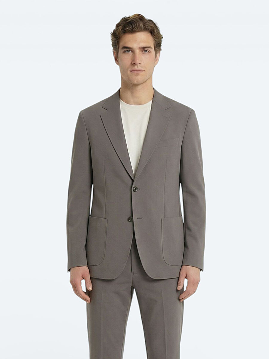 Haki Düz Modern Fit Takım Elbise - 2
