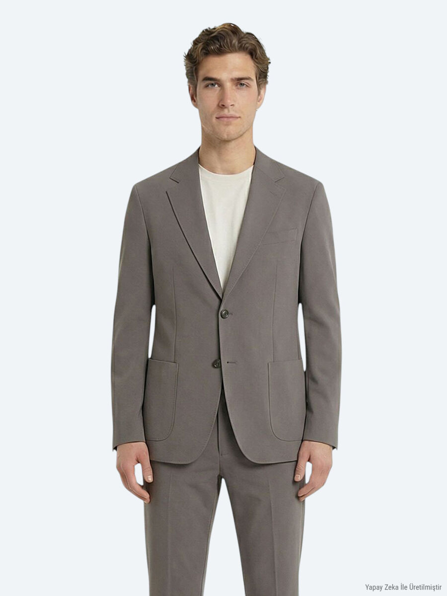 Haki Düz Modern Fit Takım Elbise - 2