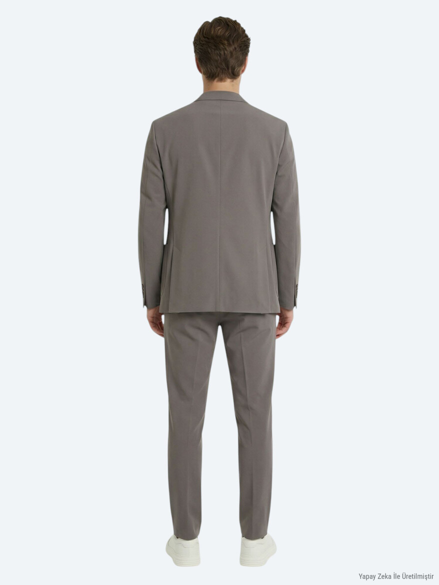 Haki Düz Modern Fit Takım Elbise - 4