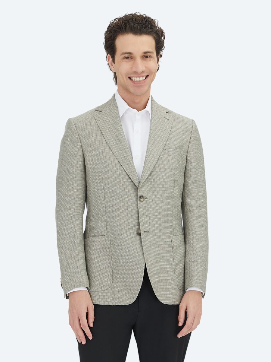 Haki Düz Modern Fit Yün Karışımlı Ceket - 1