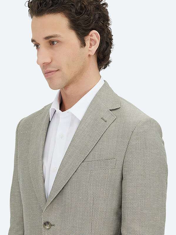 Haki Düz Modern Fit Yün Karışımlı Ceket - 3