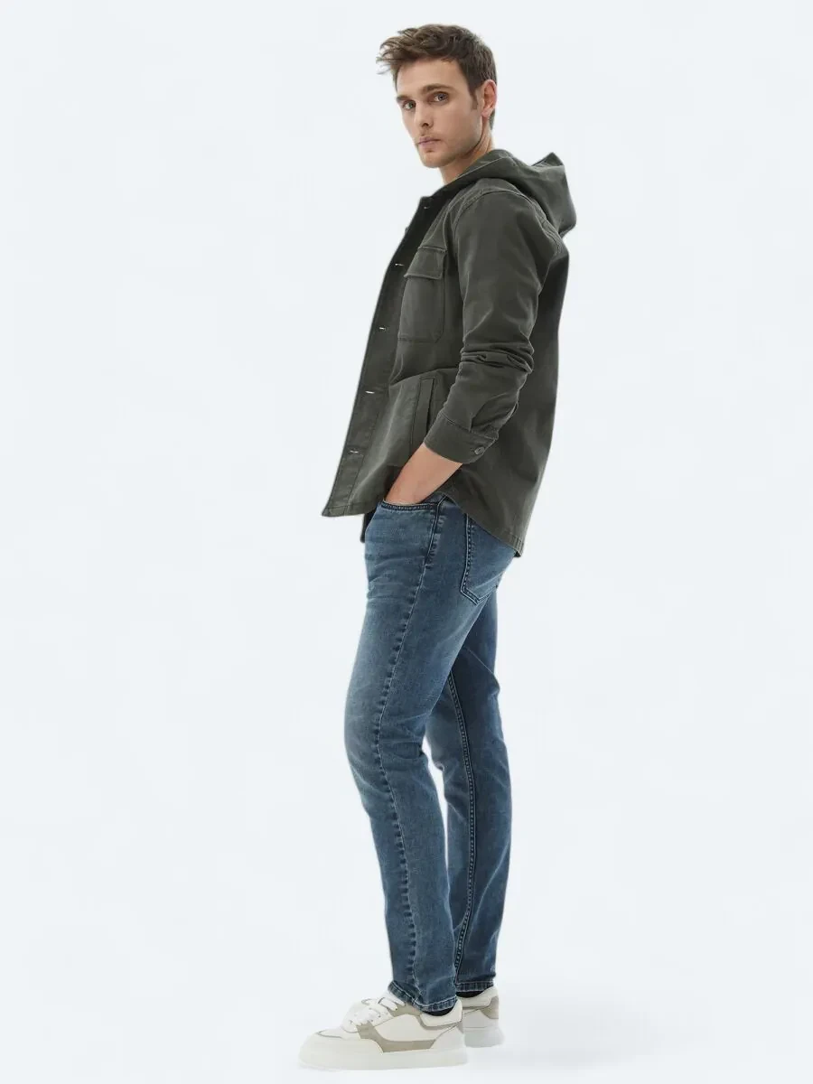 Haki Düz Oversize Fit Dokuma Pamuk Karışımlı Overshırt - 3