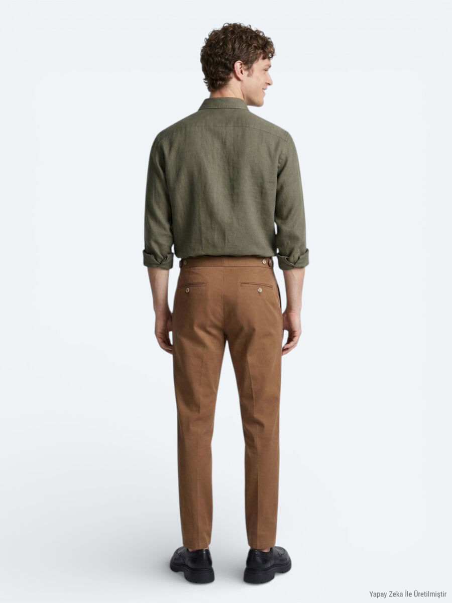 Haki Düz Oversize Fit Uzun Dokuma Casual Gömlek - 5