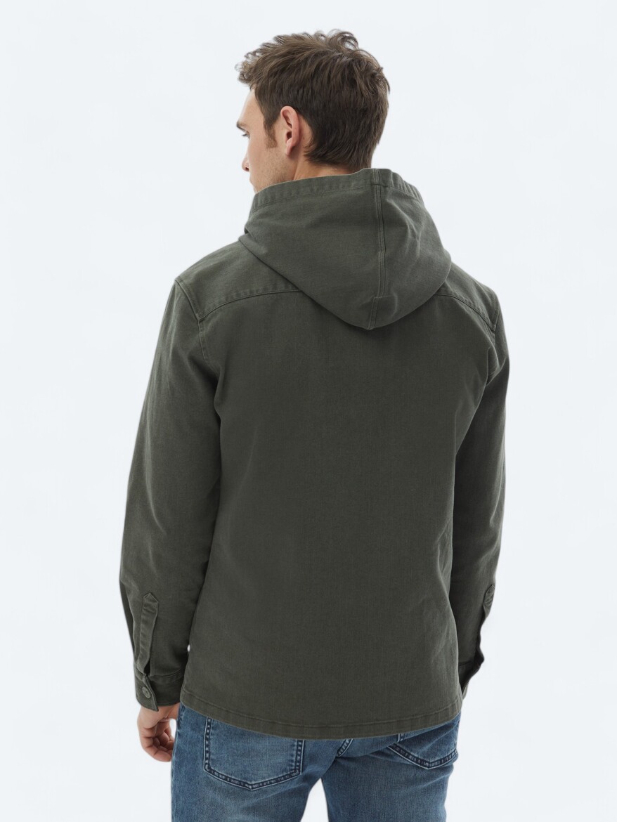 Haki Düz Oversize Fit Uzun Dokuma Pamuk Karışımlı Overshırt - 6