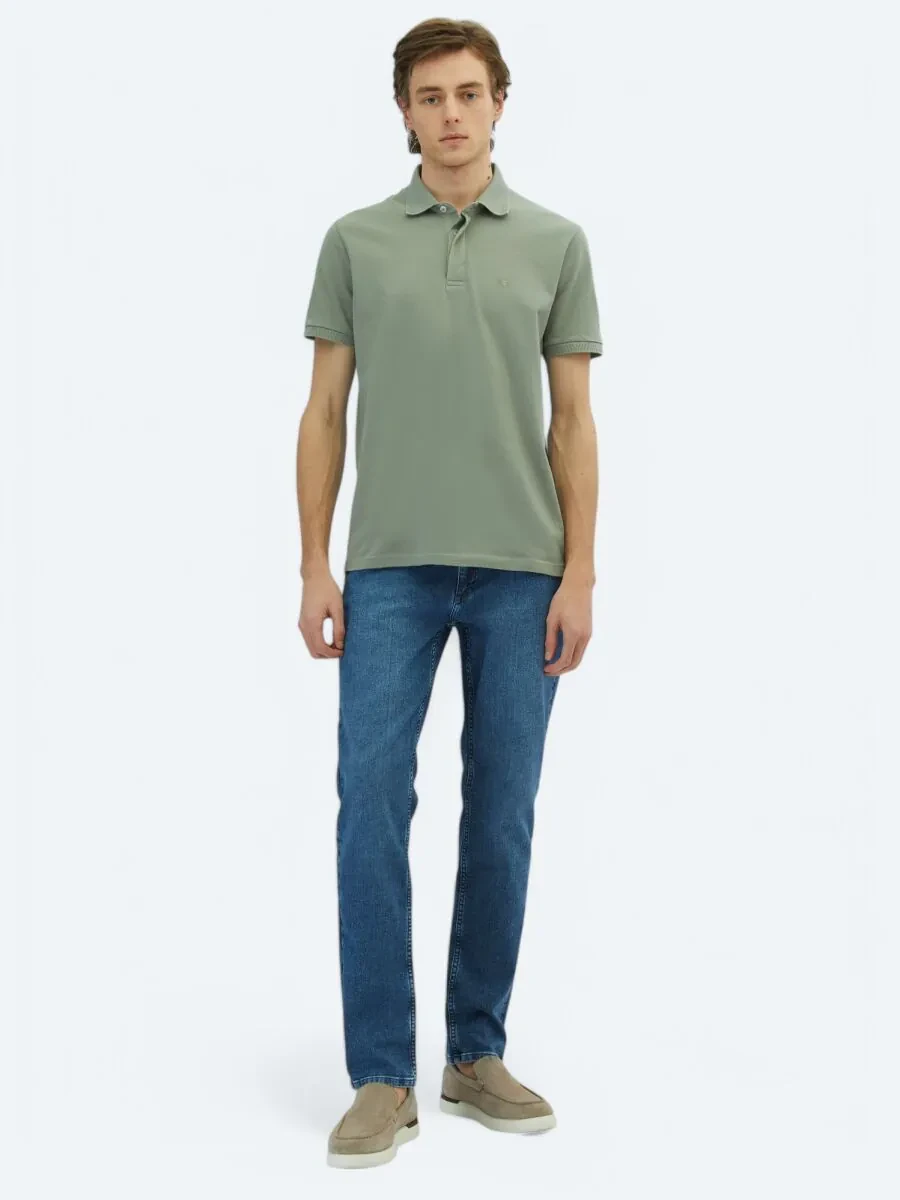 Haki Düz Polo Yaka %100 Pamuk T-Shirt - 2