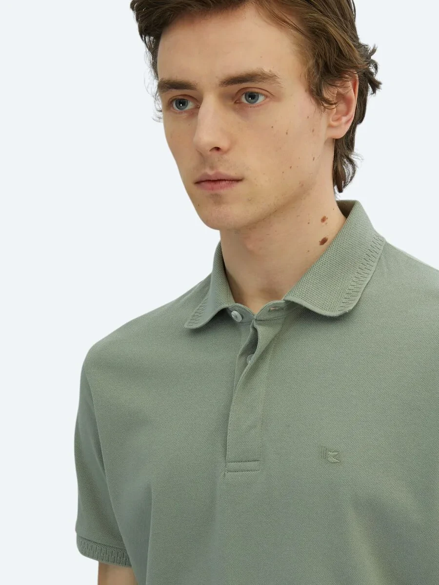Haki Düz Polo Yaka %100 Pamuk T-Shirt - 3
