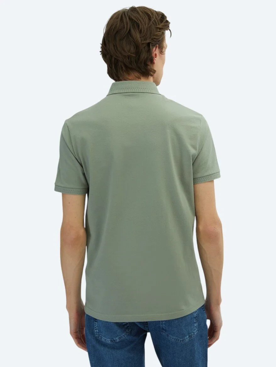 Haki Düz Polo Yaka %100 Pamuk T-Shirt 