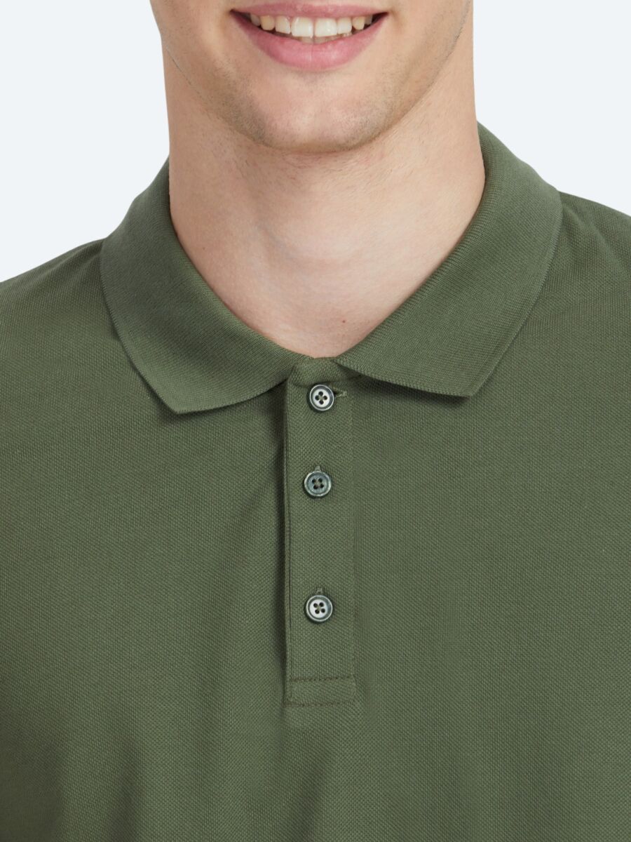Haki Düz Polo Yaka %100 Pamuk T-Shirt - 4