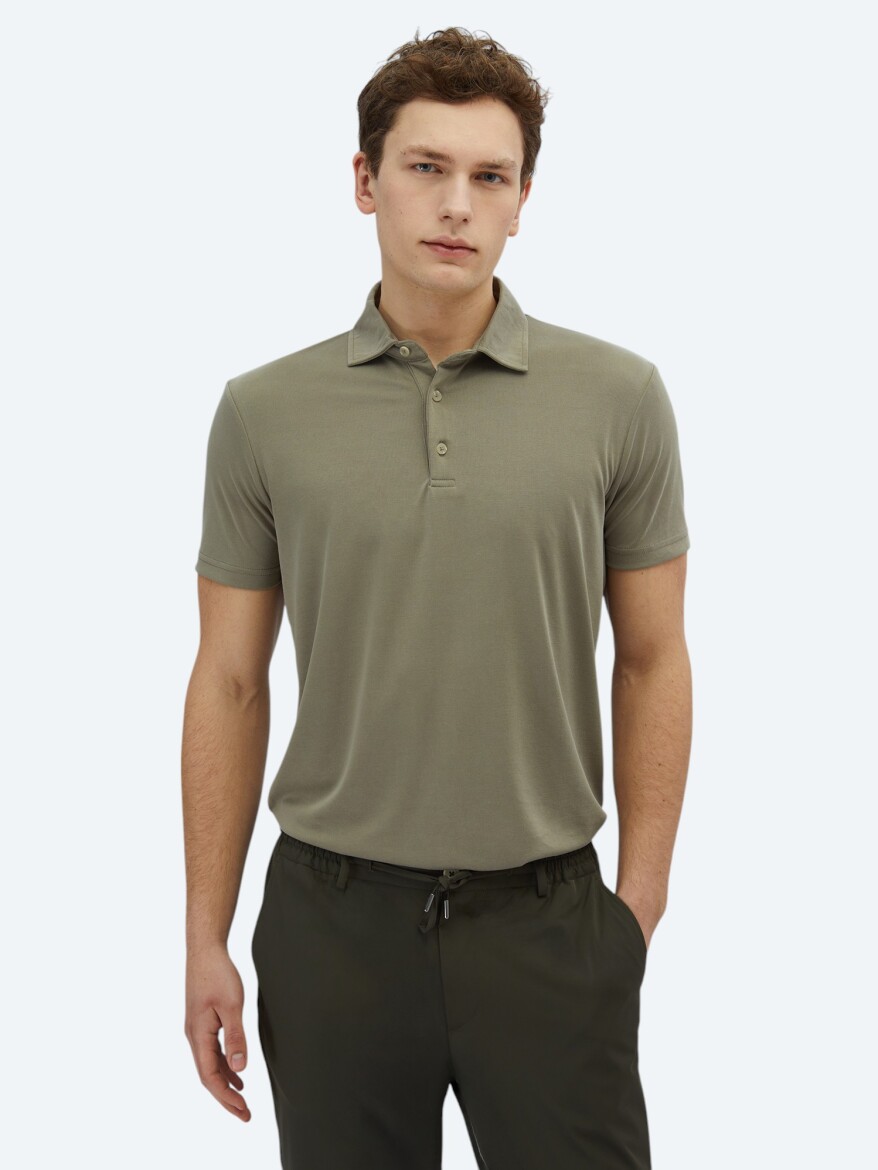 Haki Düz Polo Yaka T-Shirt - KİP