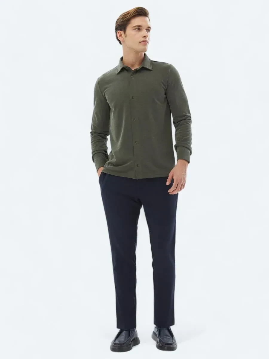 Haki Düz Regular Fit Casual Gömlek - 2