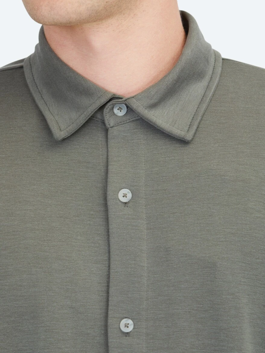 Haki Düz Regular Fit Casual Gömlek - 5