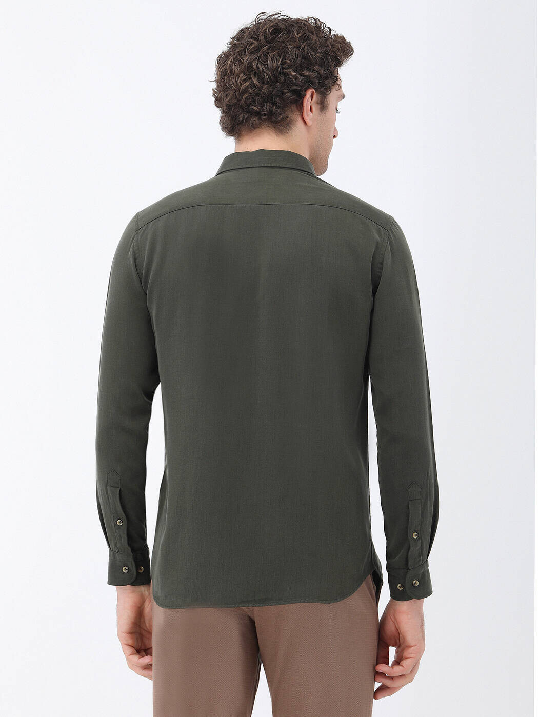 Haki Düz Regular Fit Dokuma Casual Gömlek - 5
