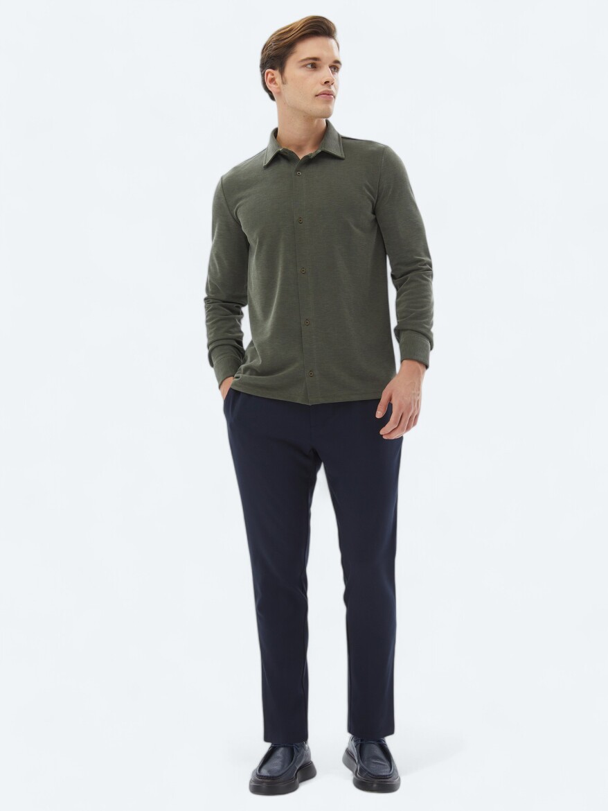 Haki Düz Regular Fit Uzun Casual Gömlek - 2