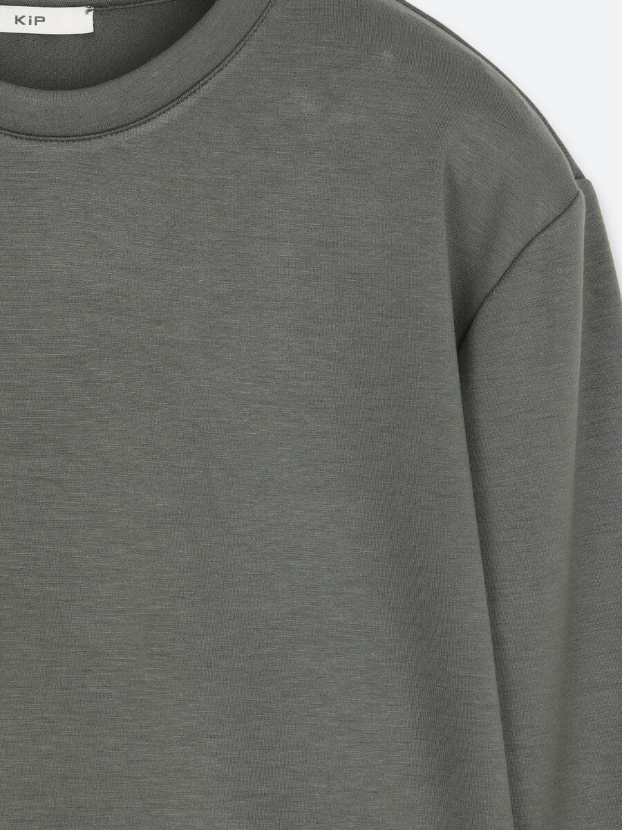 Haki Düz Sweatshırt - 7