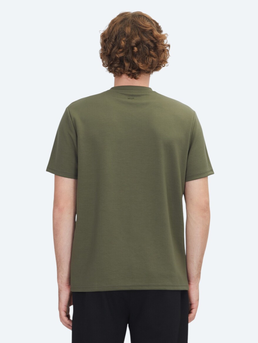 Haki Düz Bisiklet Yaka T-Shirt - 5