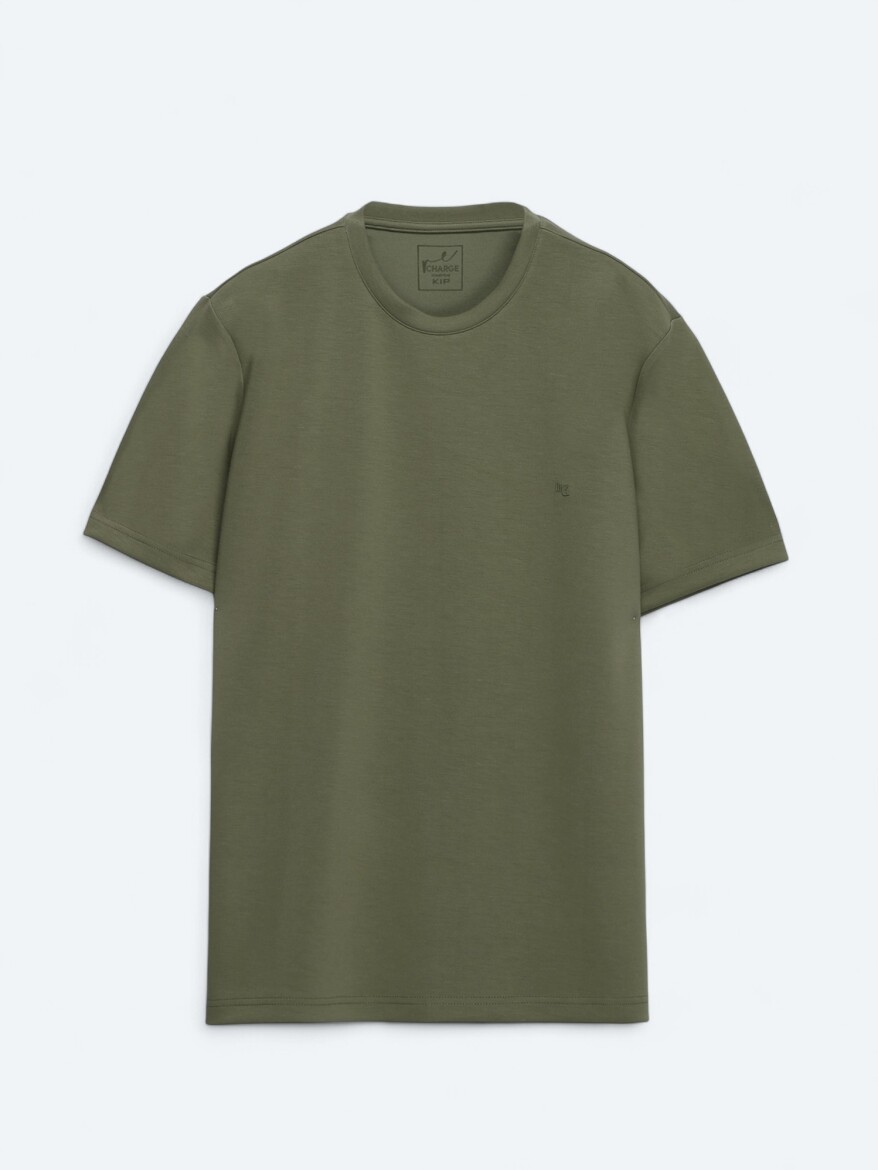 Haki Düz Bisiklet Yaka T-Shirt - 6