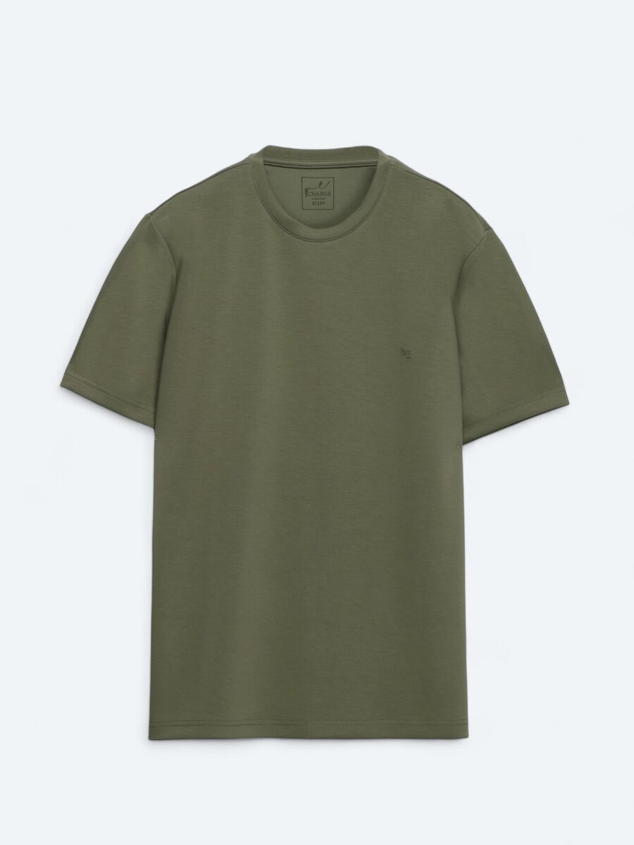 Haki Düz Bisiklet Yaka T-Shirt - 6
