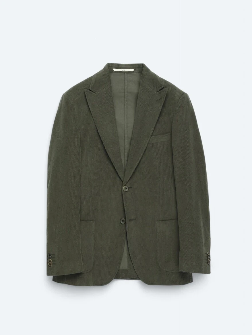 Haki Fitilli Modern Fit %100 Pamuk Ceket - 6