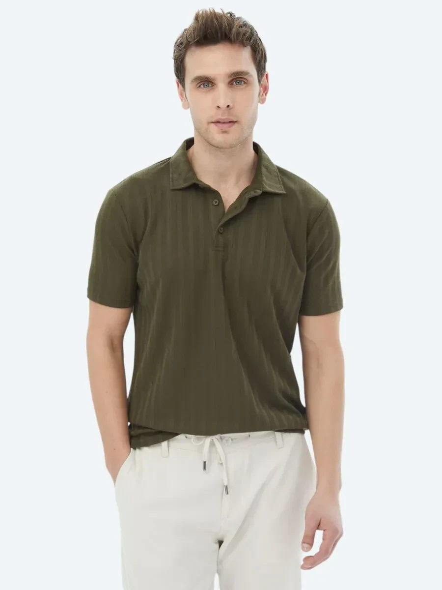 Haki Jakarlı Polo Yaka T-Shirt - 1