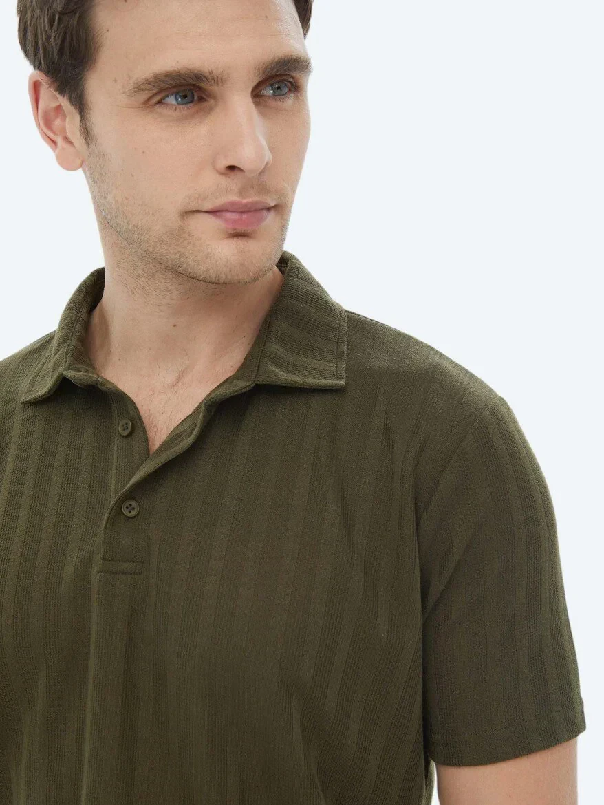 Haki Jakarlı Polo Yaka T-Shirt - 3