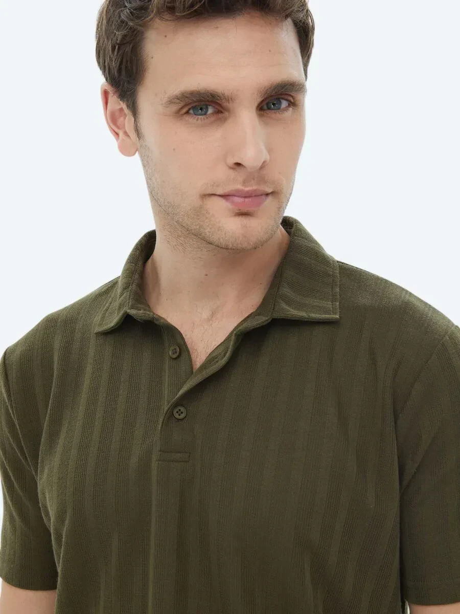 Haki Jakarlı Polo Yaka T-Shirt - 4