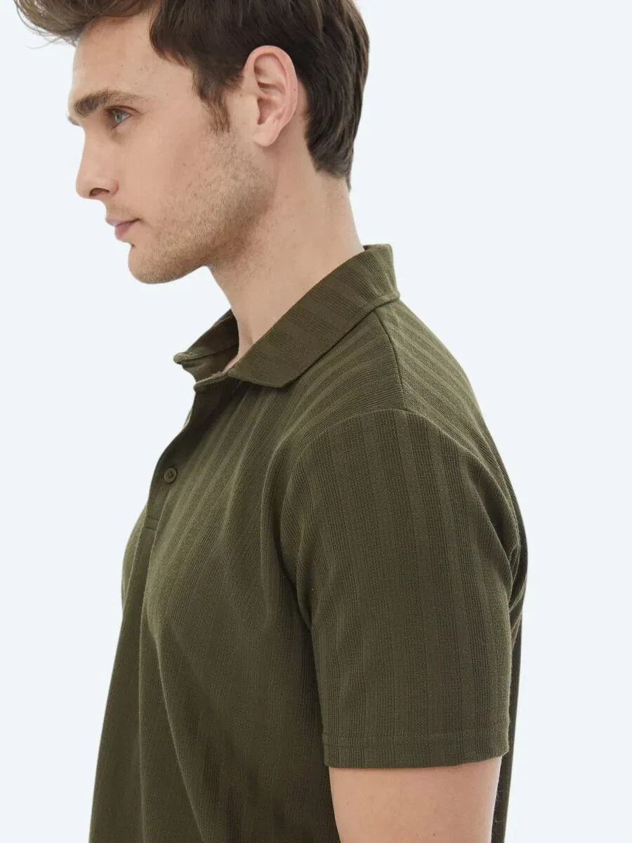 Haki Jakarlı Polo Yaka T-Shirt - 7