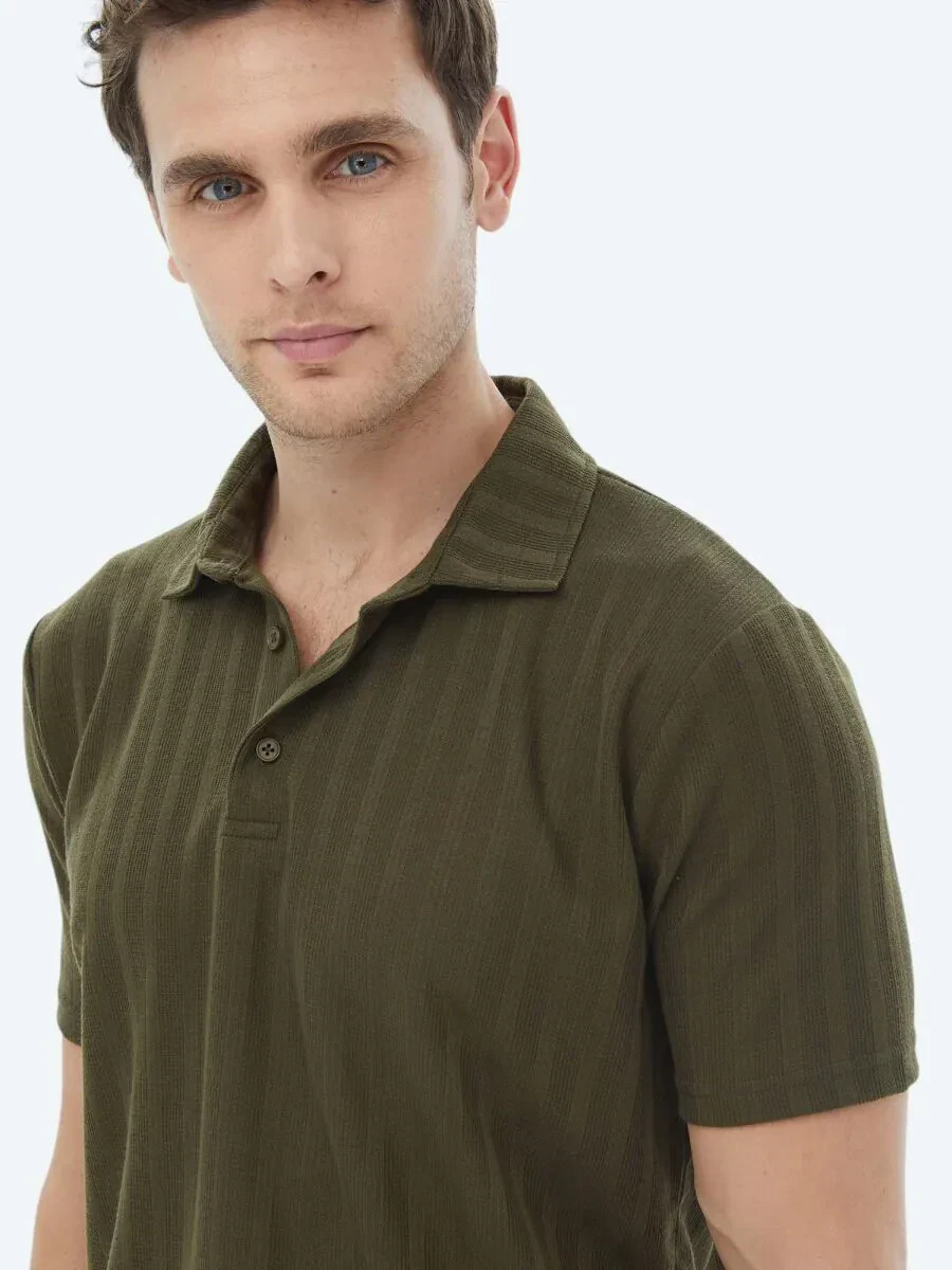 Haki Jakarlı Polo Yaka T-Shirt - 8