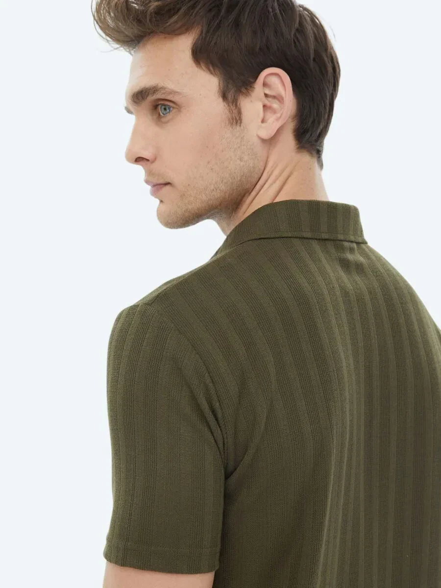 Haki Jakarlı Polo Yaka T-Shirt - 9