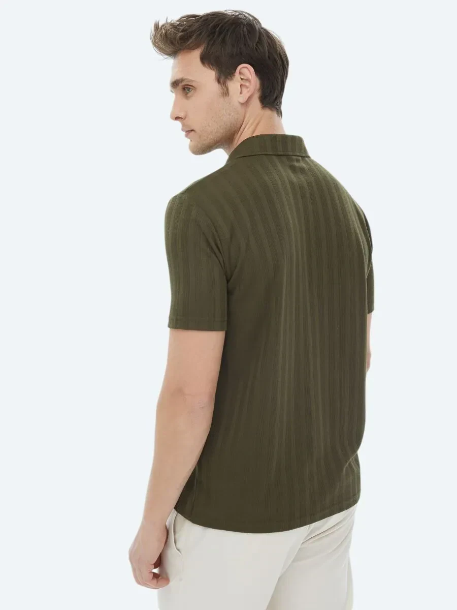Haki Jakarlı Polo Yaka T-Shirt - 10