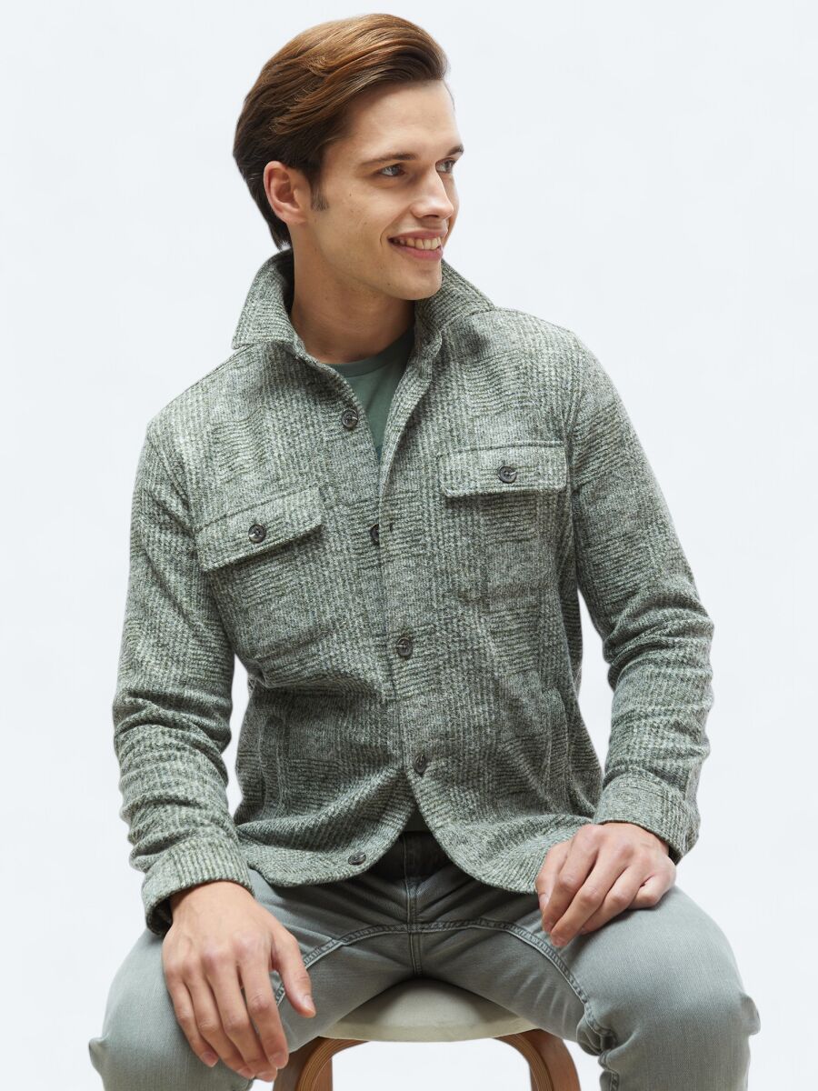Haki Kareli Regular Fit Yün Karışımlı Overshırt - 1