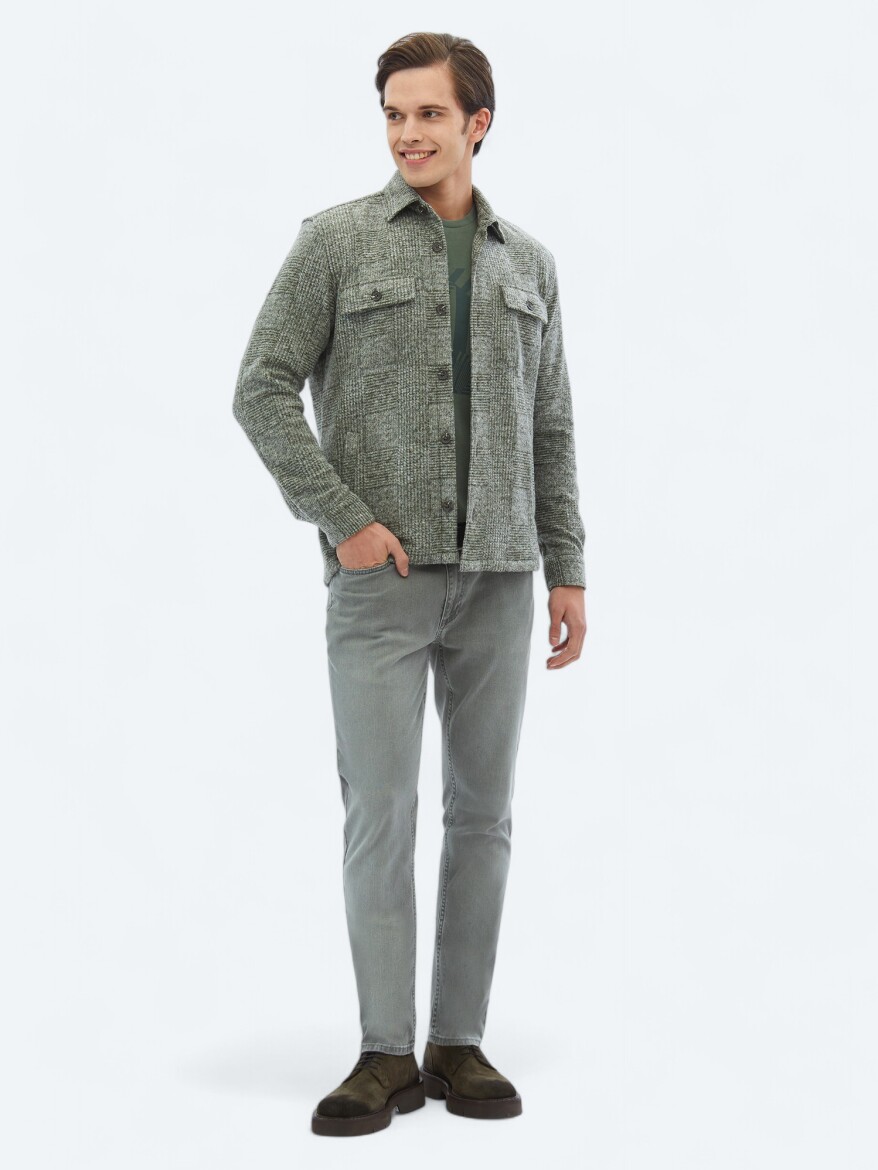 Haki Kareli Regular Fit Yün Karışımlı Overshırt - 3