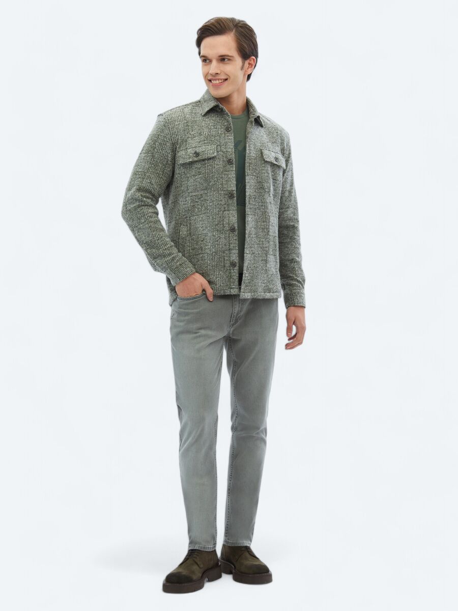 Haki Kareli Regular Fit Yün Karışımlı Overshırt - 3