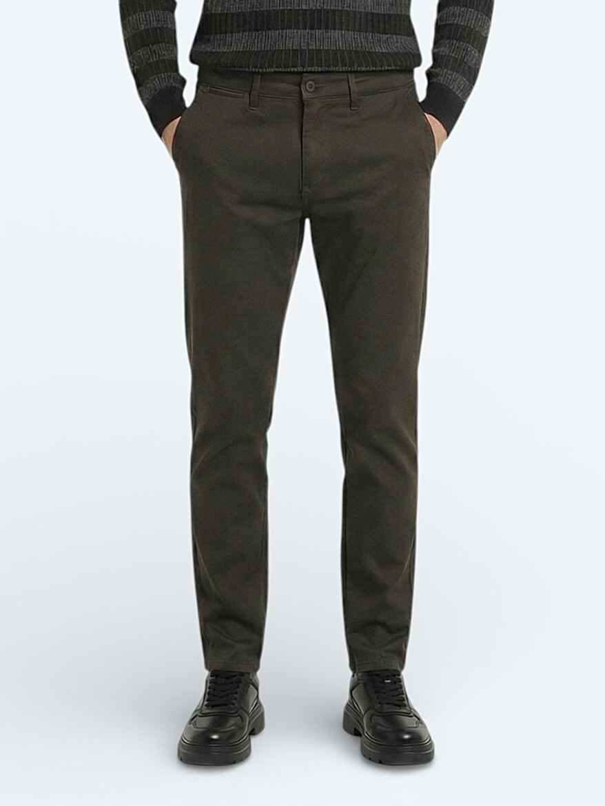 Haki Mikro Dokuma Regular Fit Casual Pamuk Karışımlı Pantolon - 3