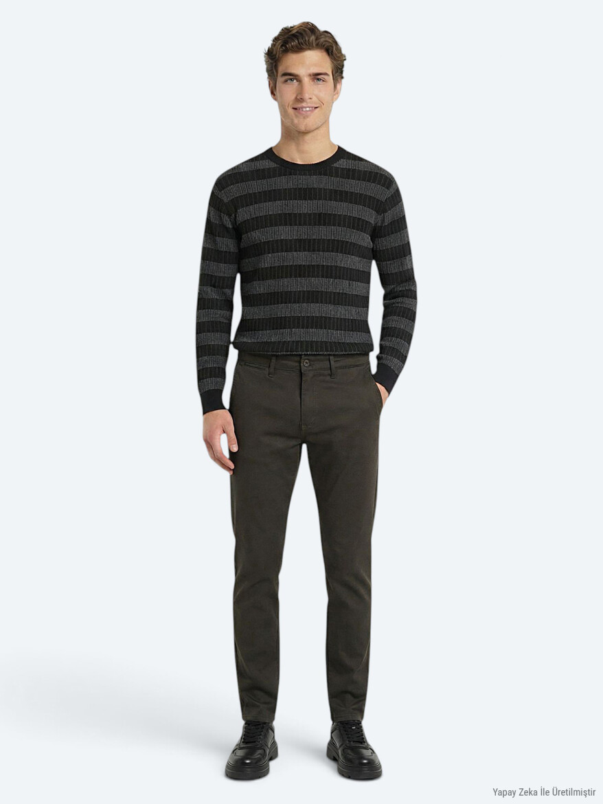 Haki Düz Dokuma Regular Fit Casual Pamuk Karışımlı Pantolon - KİP