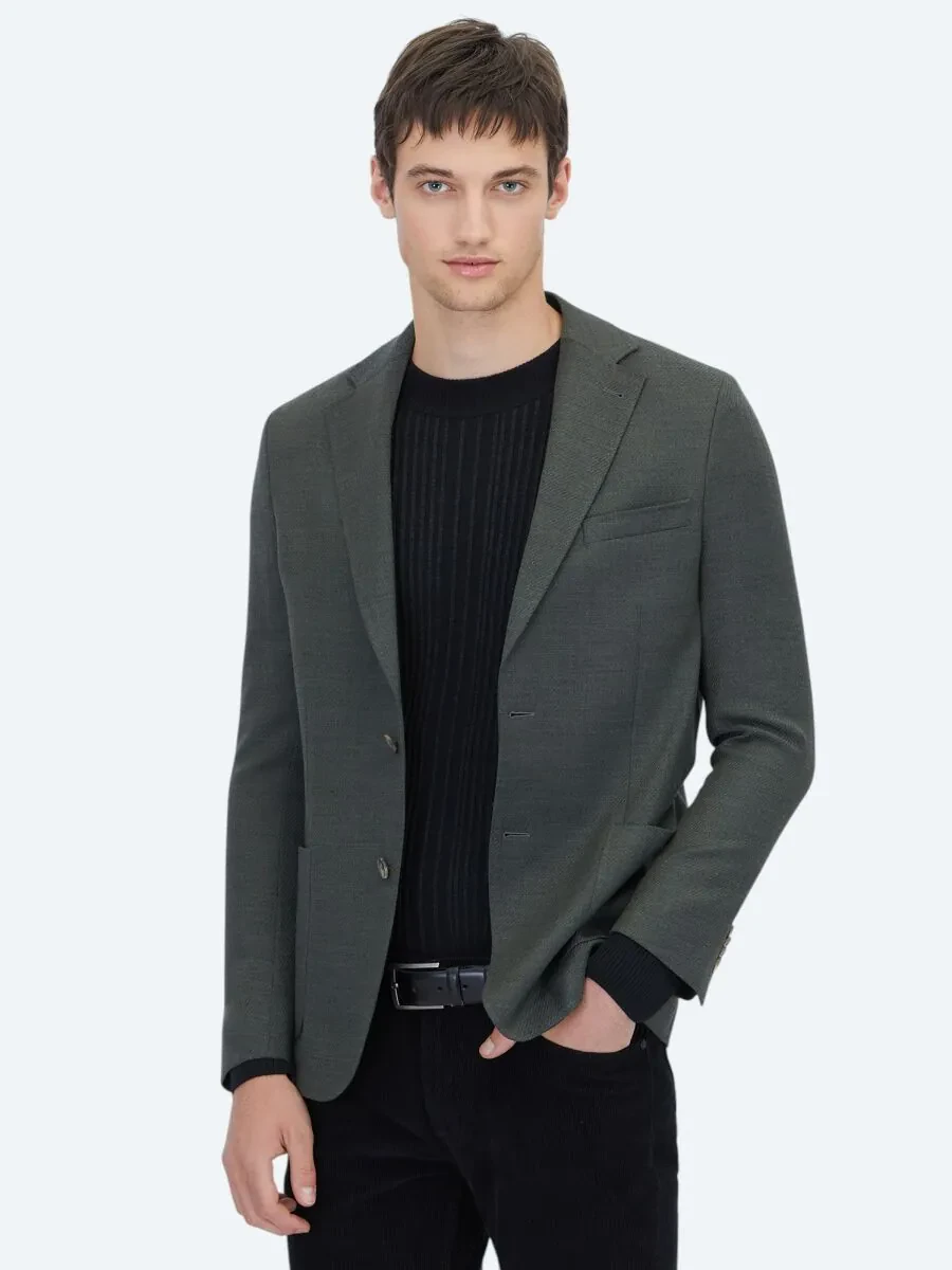 Haki Modern Fit Yün Karışımlı Ceket - 1