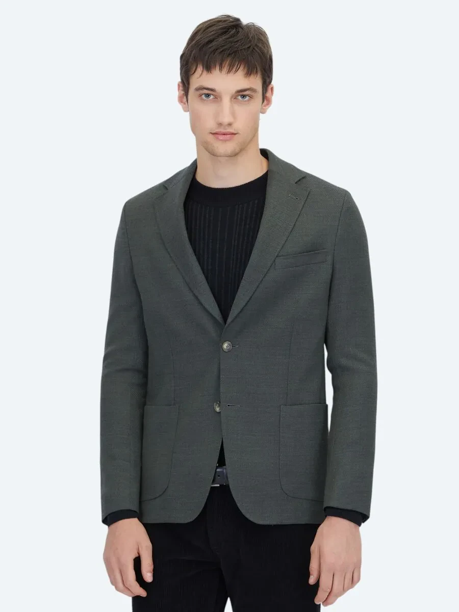 Haki Modern Fit Yün Karışımlı Ceket - 3
