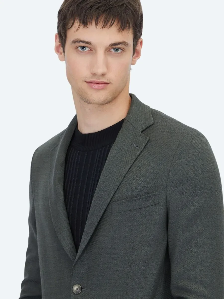 Haki Modern Fit Yün Karışımlı Ceket - 4