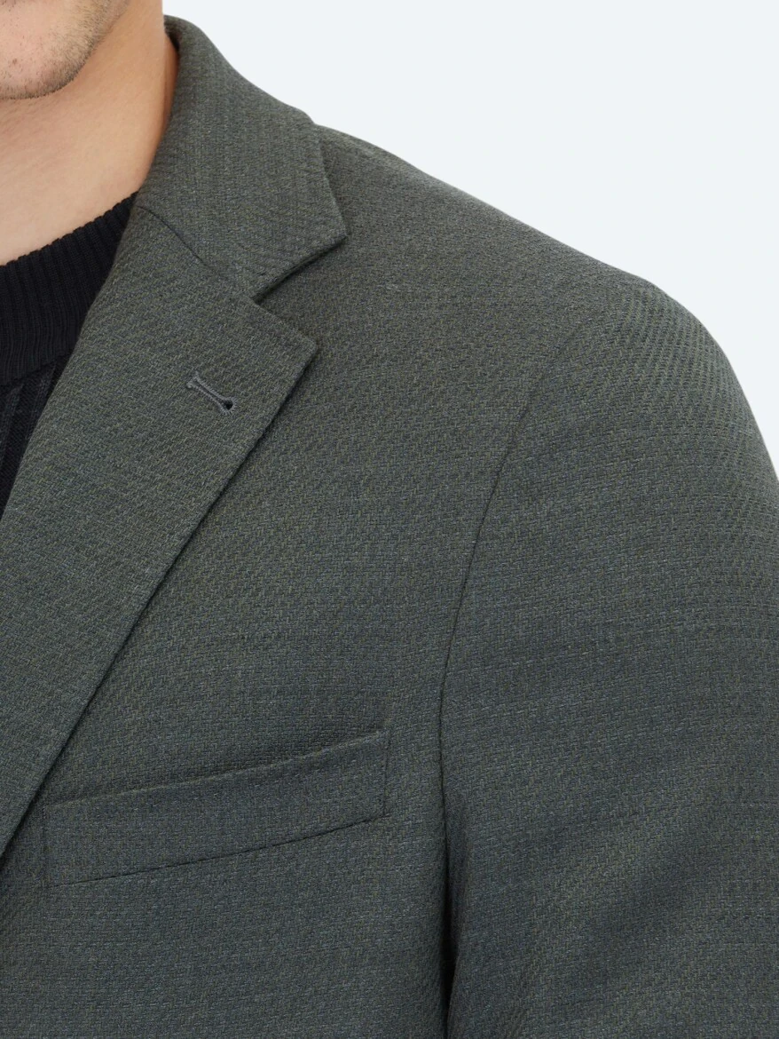 Haki Modern Fit Yün Karışımlı Ceket - 5