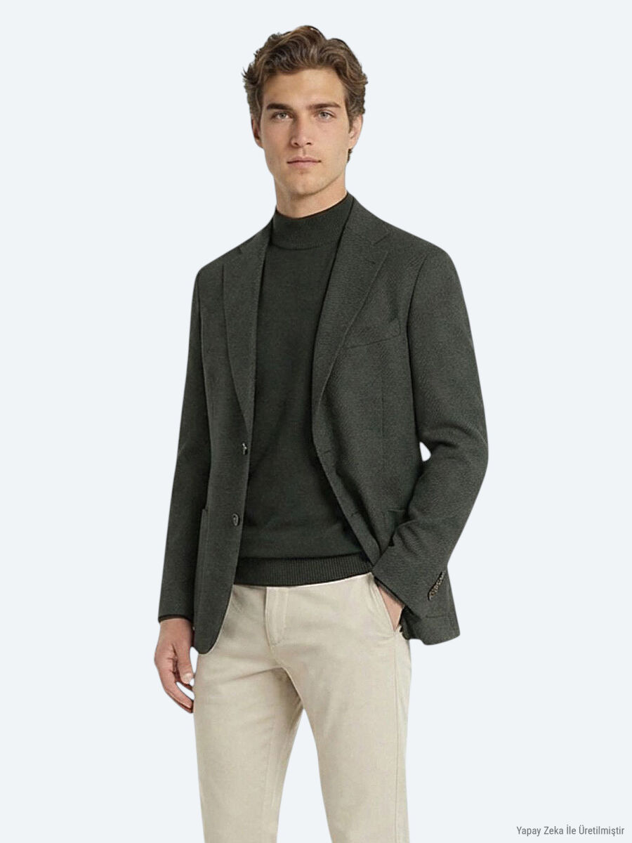 Haki Modern Fit Yün Karışımlı Ceket - 1
