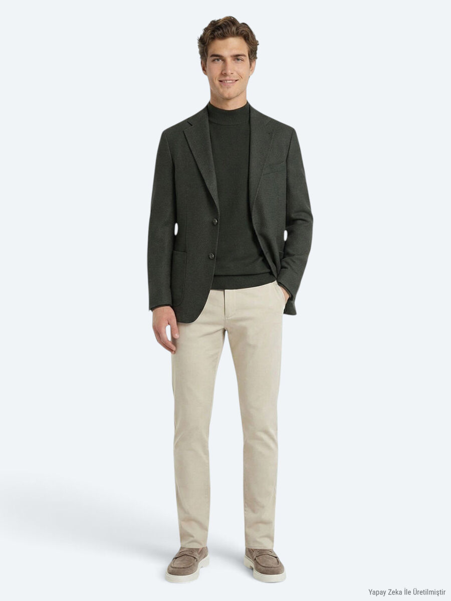 Haki Modern Fit Yün Karışımlı Ceket - 2