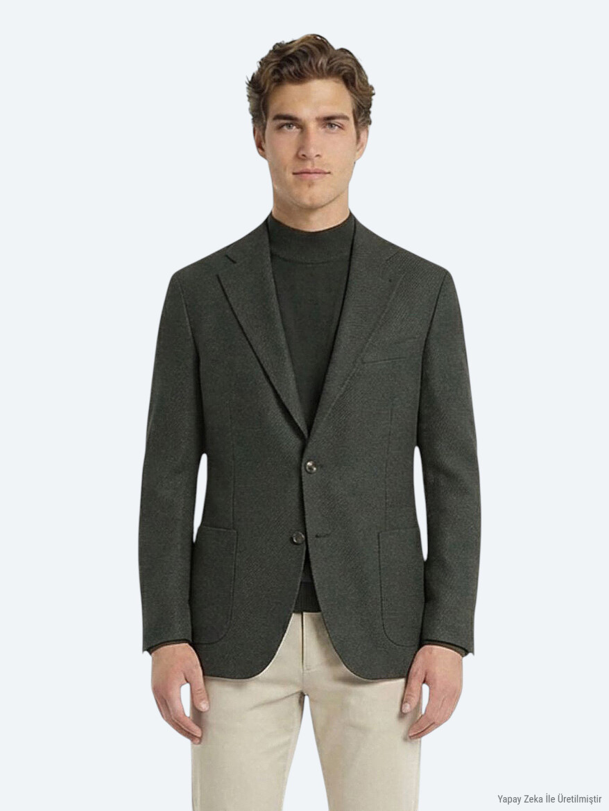 Haki Modern Fit Yün Karışımlı Ceket - 3