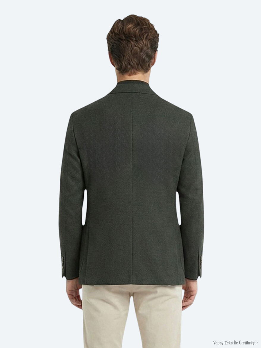 Haki Modern Fit Yün Karışımlı Ceket - 4