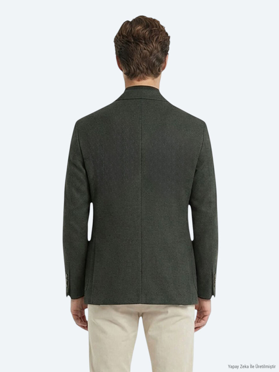 Haki Modern Fit Yün Karışımlı Ceket - 4