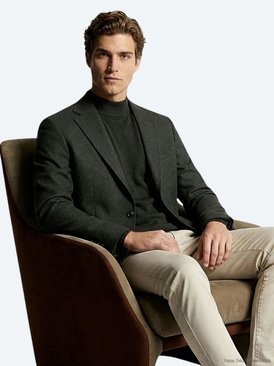 Haki Modern Fit Yün Karışımlı Ceket - 5