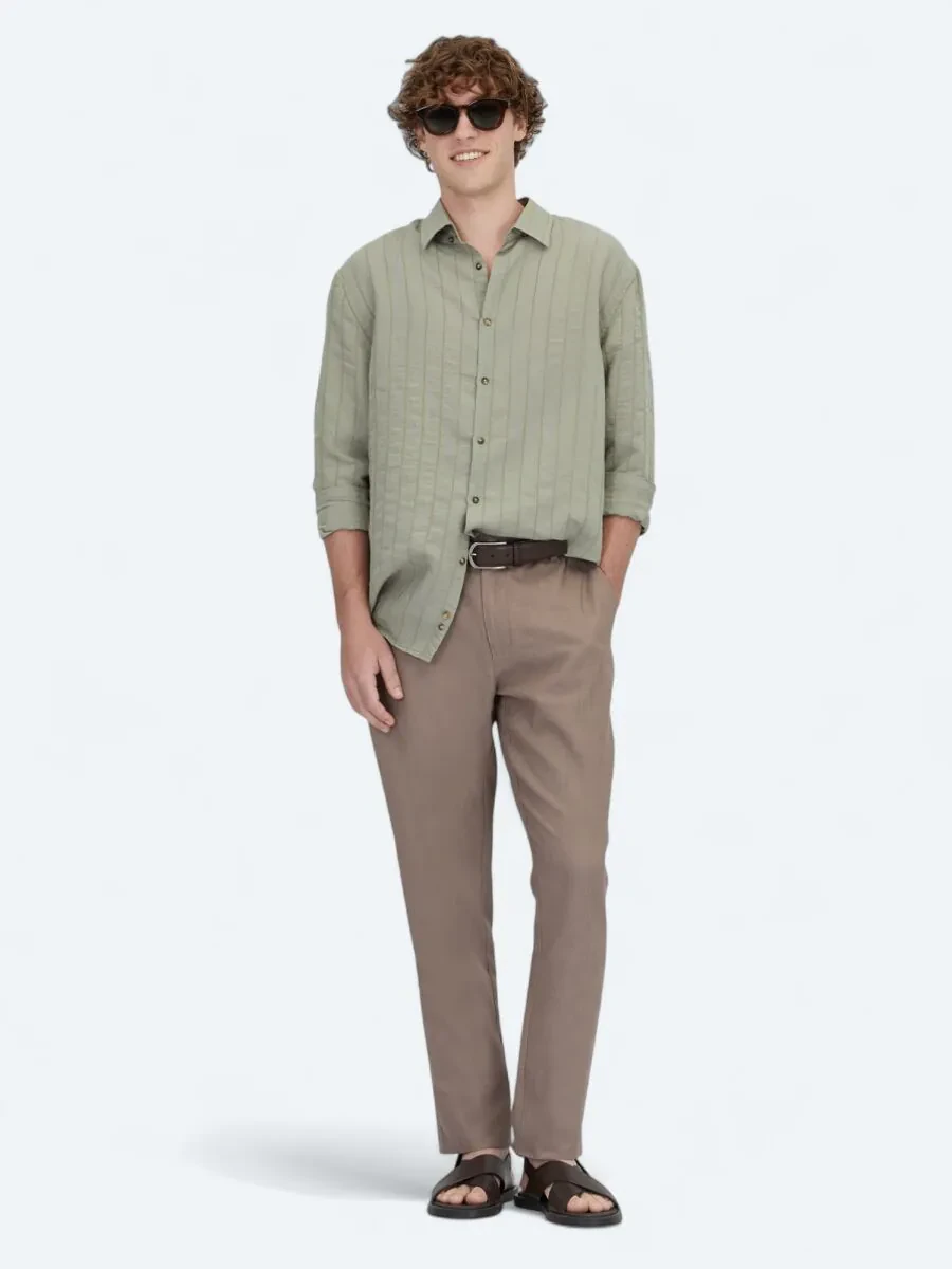 Haki Oversize Fit Dokuma Casual Gömlek - 2