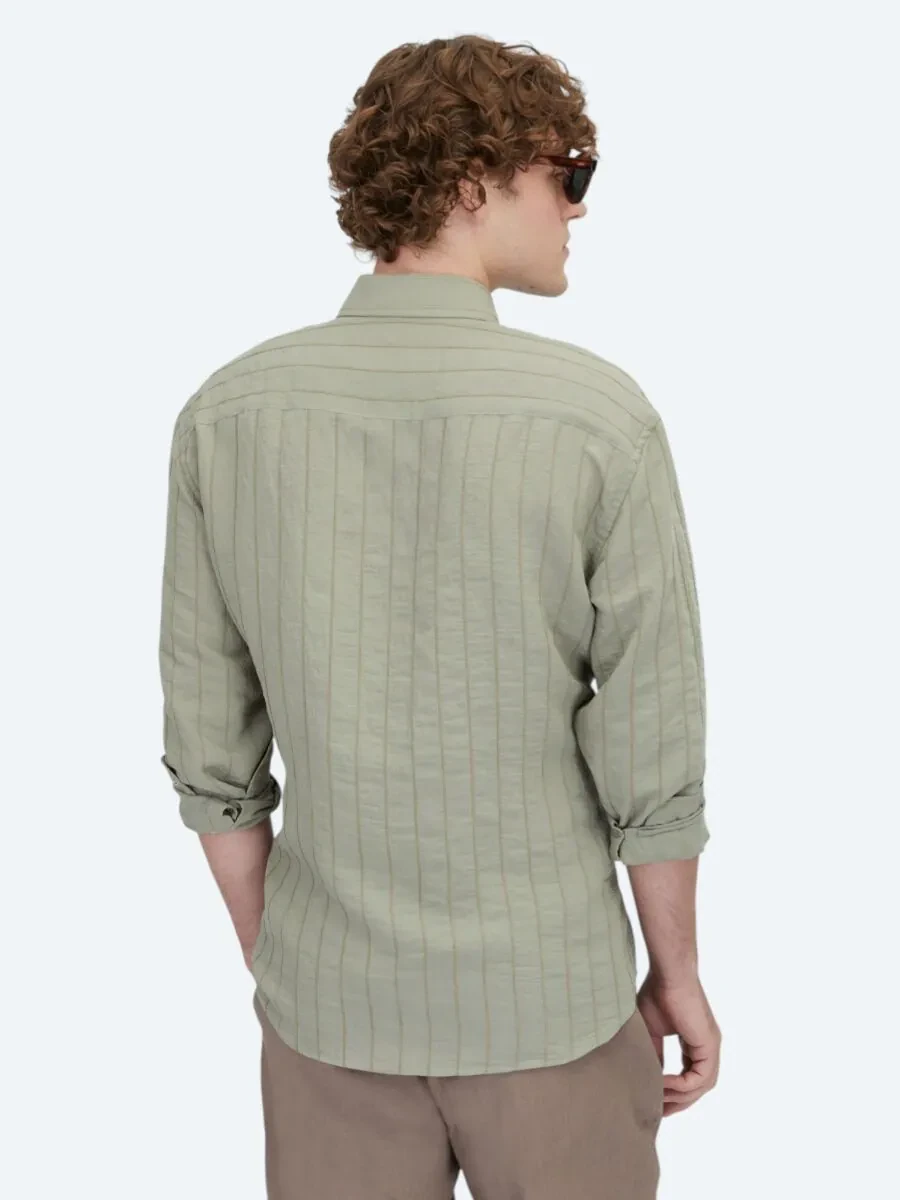 Haki Oversize Fit Dokuma Casual Gömlek - 5