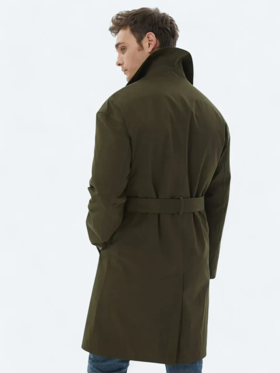 Haki Oversize Fit Kruvaze Yaka Casual Dokuma Pardesü - 6