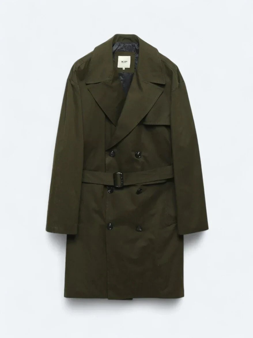 Haki Oversize Fit Kruvaze Yaka Casual Dokuma Pardesü - 7