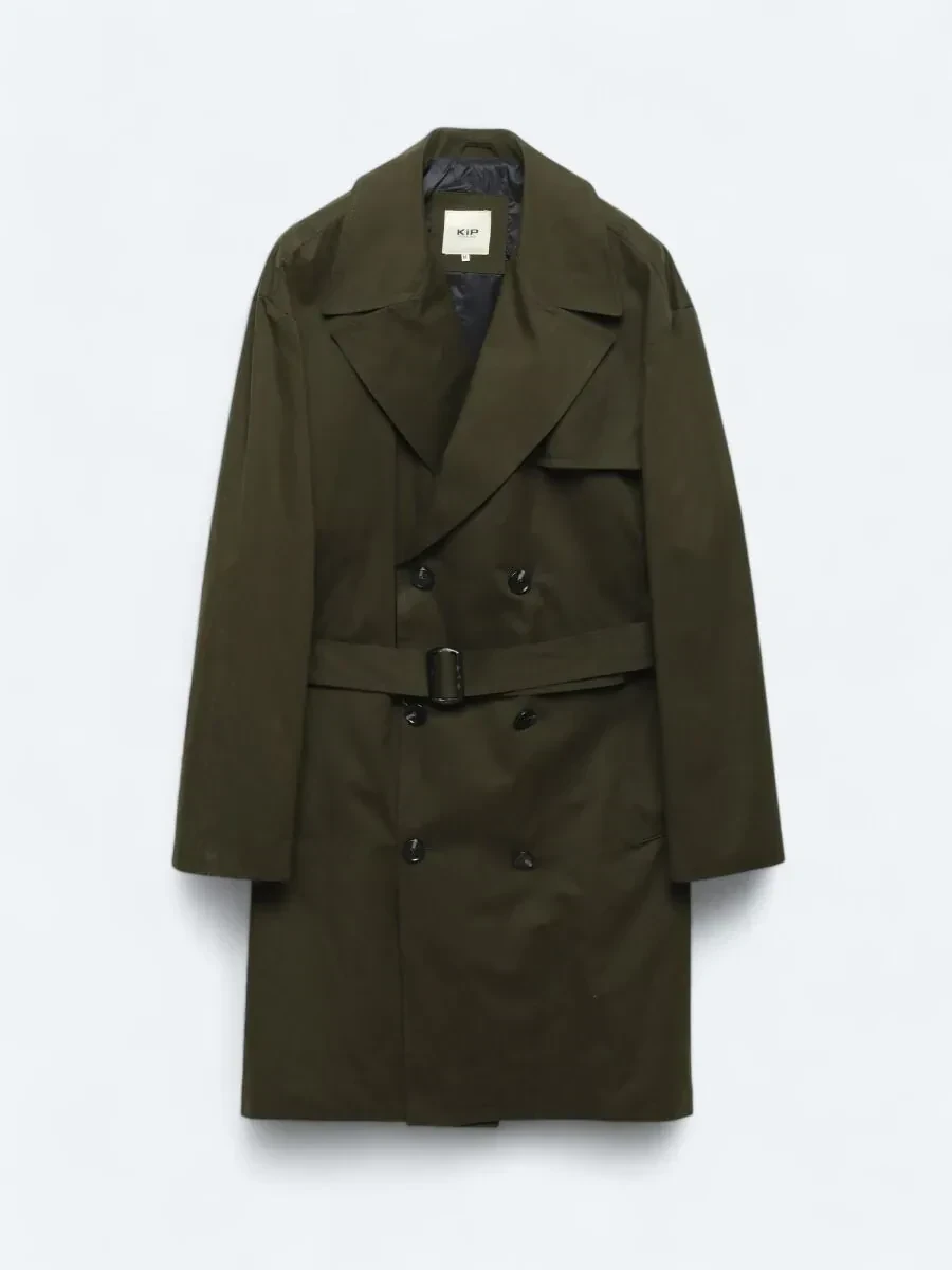 Haki Oversize Fit Kruvaze Yaka Casual Dokuma Pardesü - 7
