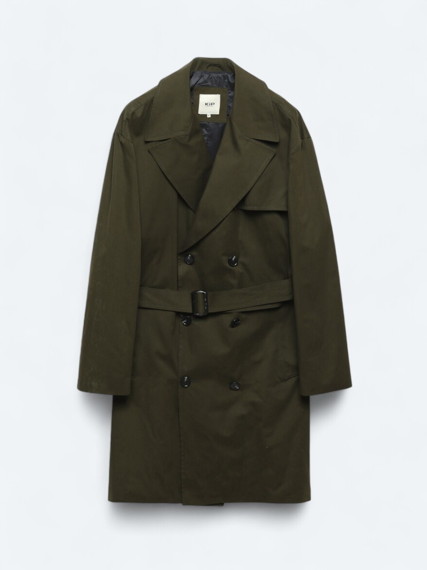 Haki Oversize Fit Kruvaze Yaka Casual Dokuma Pardösü - 7